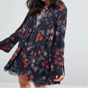 Free People Floral So Fine Smocked Tunic Blouse